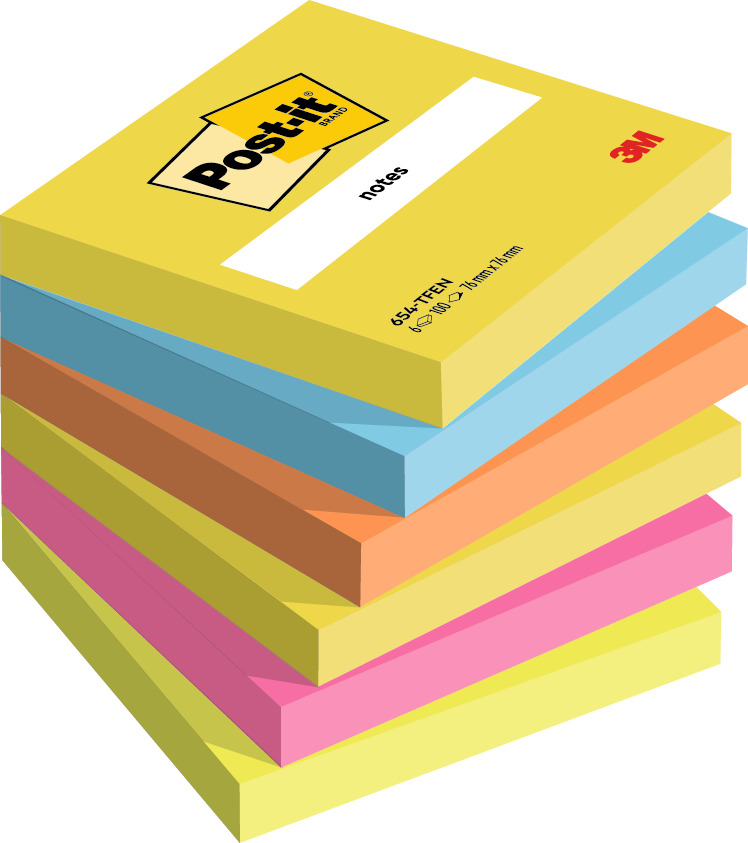 POST-IT Haftnotiz Notes Energetic Collection 76x76 mm, sortiert, 6 x 100 Blatt