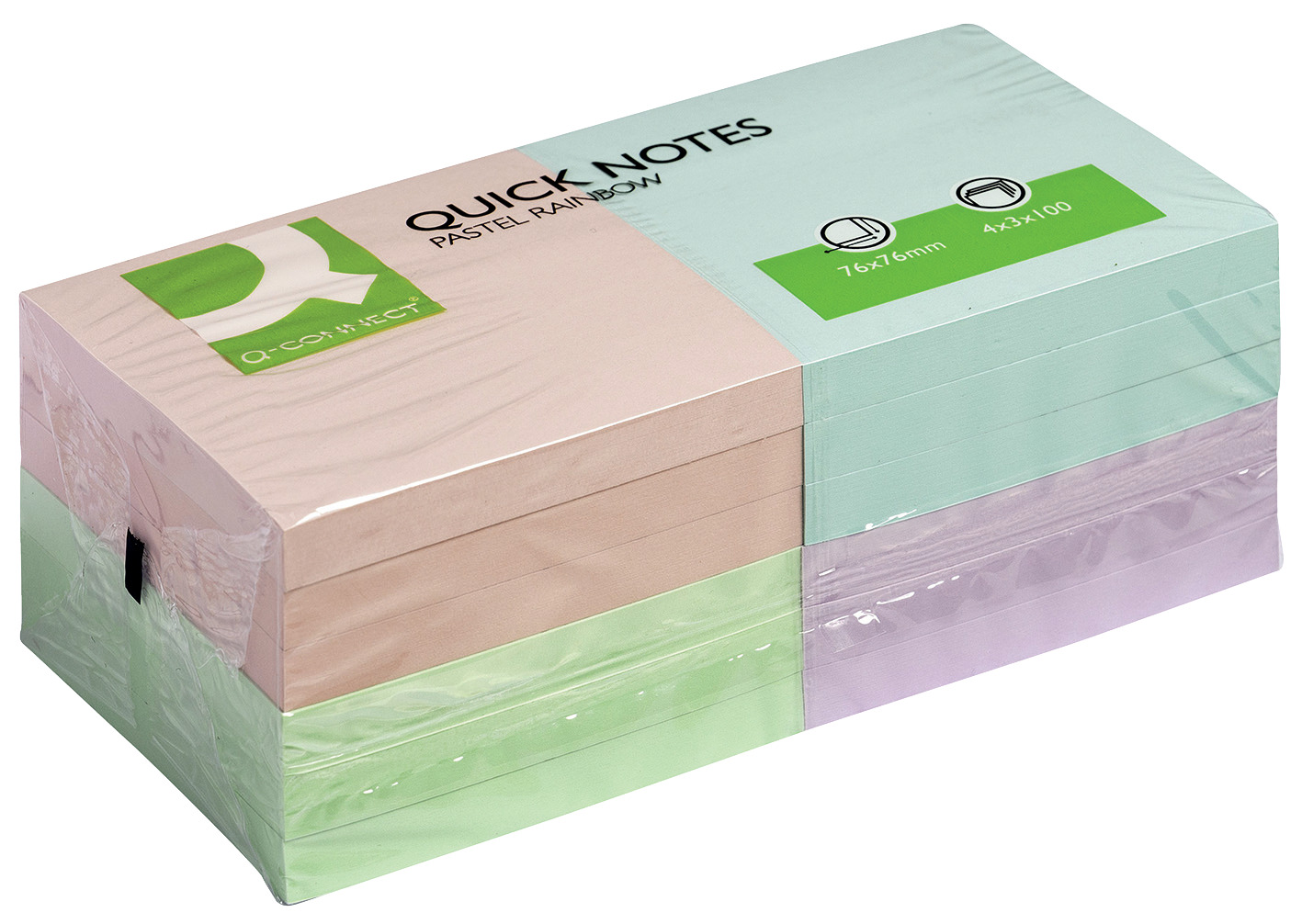 Q-CONNECT Haftnotizblock Quick Notes, 76x76mm, 1200 Blatt, pastellfarben